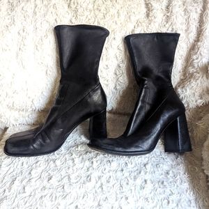 PRADA black leather mid calf boot sz 9.5